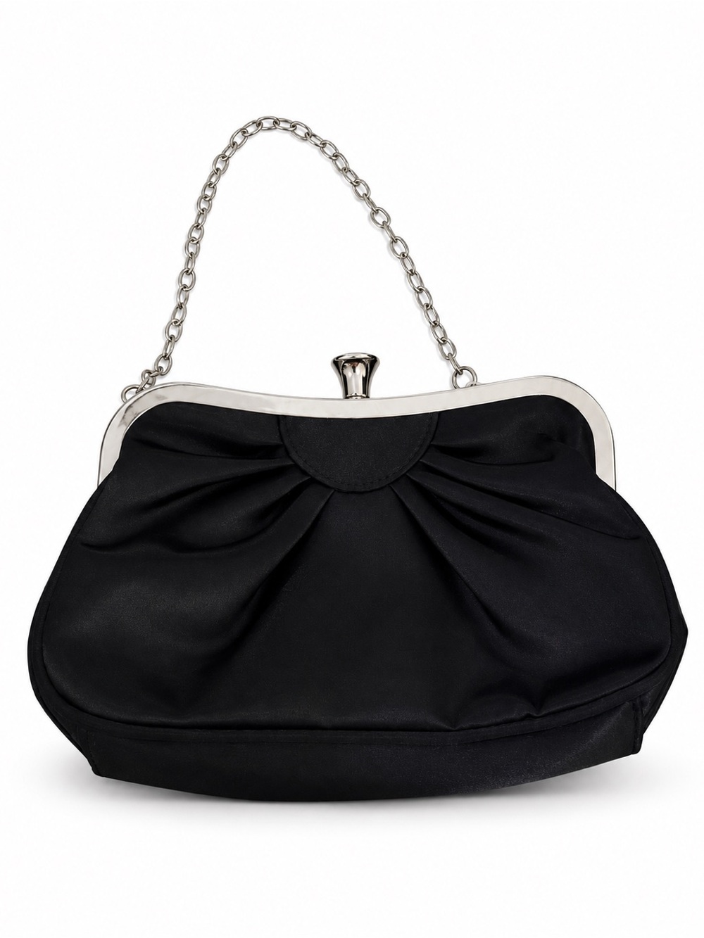 Elegant Black Satin Frame-Top Evening Bag